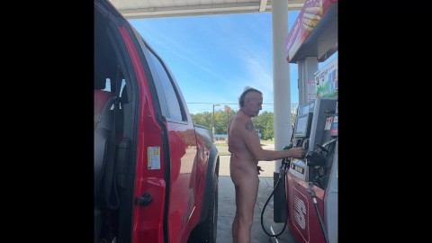 Pumping gas naked and nearly got caught twice. One guy saw me for sure!