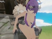 Preview 1 of Candace Genshin Impact Sex with Hilichurls Hentai Outside Camp Big Boobs Cumshot MMD 3D Purple Hair