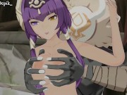 Preview 3 of Candace Genshin Impact Sex with Hilichurls Hentai Outside Camp Big Boobs Cumshot MMD 3D Purple Hair