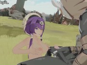 Preview 5 of Candace Genshin Impact Sex with Hilichurls Hentai Outside Camp Big Boobs Cumshot MMD 3D Purple Hair