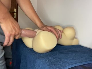 cum in mouth, realistic sex doll, solo male, doggystyle