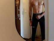 Preview 6 of Fit man in black leggings touching himself for your pleasure