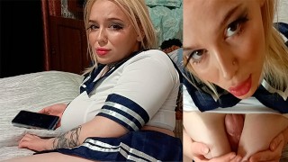 Cum on step-sister's face while guests are home