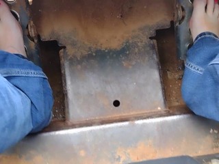 Pedal pumping a Bobcat tractor, start with socks & shoes then I removed them and pumped barefooted