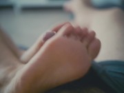 Preview 2 of She makes him hard with her feet & stroke it with 2 hands until he splashes cum on her sole