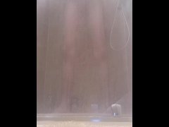 Jerking off my huge cock in the shower