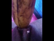 Preview 2 of LONELY HORNY EBONY FEEDS HER PUSSY A HUGE BANANA 💦