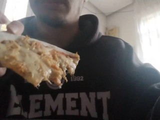 Boy Eats a Pizza for Lunch
