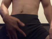 Preview 2 of Wild, muscular man aroused by adult big tits video masturbates and ruts.