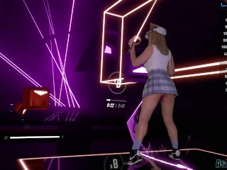 Beat Saber VR Play 🔥 Met Vibrator in Poesje. Baddest - KDA. Hard Level.