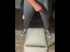 Showing off my big cock in grey leggings and high top converse
