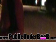 Preview 6 of Big Nipples MILF Public Underboob wearing crop top braless roadside with Traffic