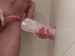 Hot guy quickly fucks his transparent toy