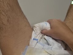ABDL Diaper MAN In Socks Jerking off And Cumming