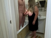 Preview 1 of Mature MILF jerked off his cock in the bathroom and engaged in anal sex
