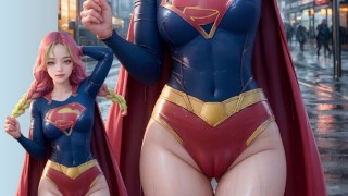 スーパーマンのコスチュームを着たスーパーガールとしてのミツリ