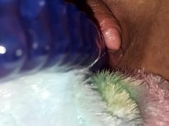 Horny trans guy fucks wet pussy with tentacle dildo and moans to orgasm