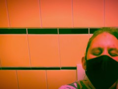 Trans in overalls quickie on the public toilet