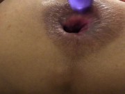 Preview 3 of Homemade promo video of fisting and dildo with double purple dildo with orgasm