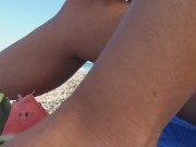 Preview 5 of NO PANTIES and Watermelon # Pussy Flash on Beach among people