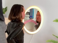 AnaKatana DEEPTHROAT TRAINING session in LATEX catsuit BONDAGE!