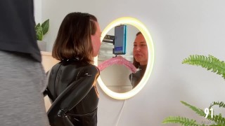 AnaKatana DEEPTHROAT TRAINING session in LATEX catsuit BONDAGE!