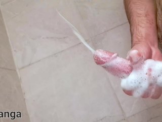 shower, squirt, solo male, big dick