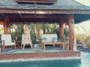 Preview 1 of Bimbo plays with her pussy and tits poolside Palm Springs