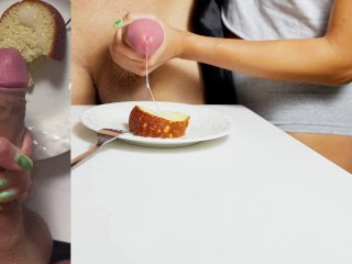 eating cum on food, fetish, blowjob, cum swallow