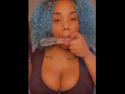 Preview 4 of Cute big titty blue hair bbw deep throats your dick