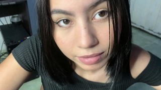 Sexy 18 year old amateur latina gets cum in her mouth POV blowjob