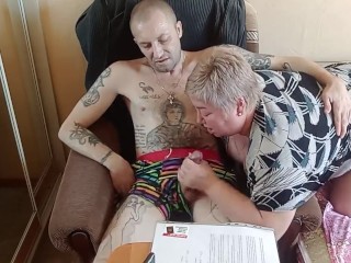 Stepmom Sucks and Jerks off my Cock