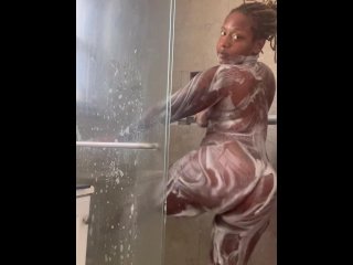 vertical video, ebony, soapy, shower