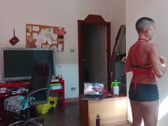 Shibari Ropes Trainig. Tying my self up. Chest & Crotch freestyle Corset. I'm still learnin be kind.