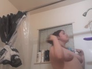 Preview 3 of BBW in the shower, giving a slow job to her toy wanting it to be you as she gags on it