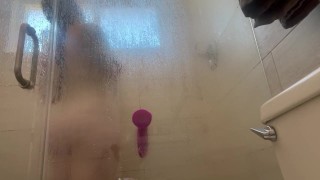 Big tits big booty shower masturbation with dildo