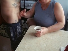 jerked off the sperm into my coffee glass - Screenshot 14 of 16 - Mom Handjob