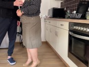 Preview 1 of Horny mother-in-law sucks and masturbates in the kitchen and gets a load of cum on her gorgeous ass