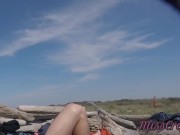 Preview 6 of Voyeur watching us while my hot wife masturbating and cumshot cock in nudist beach public 02