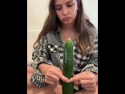 Preview 2 of Fucking my tight pussy with giant cucumber