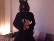 Preview 1 of A French femboy catboy strokes and moans before cum on himself