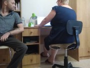 Preview 1 of jerking off a dick on a secretary in the office