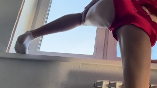 teasing ass short shorts flash panty
