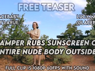 Campista Esfrega Protetor Solar Em Todo o Corpo Nu Fora Trailer GRÁTIS LaceBaby Lucy LaRue