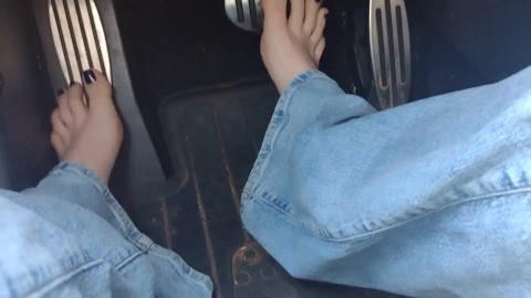Going for a drive to the store in my jeans hard driving and pedal pumping & barefoot in public