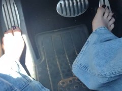Going for a drive to the store in my jeans hard driving and pedal pumping & barefoot in public