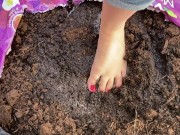 Preview 1 of Pretty Feet Pedicure trampling in wet compost