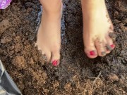 Preview 2 of Pretty Feet Pedicure trampling in wet compost
