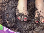 Preview 4 of Pretty Feet Pedicure trampling in wet compost