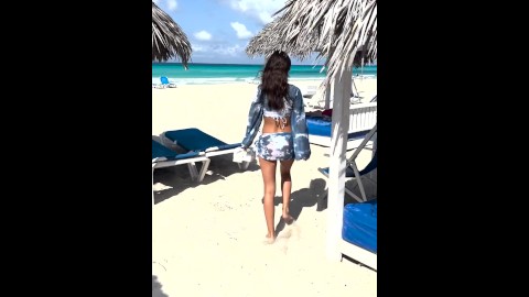 Sexy Monika Fox Walks Along Beach